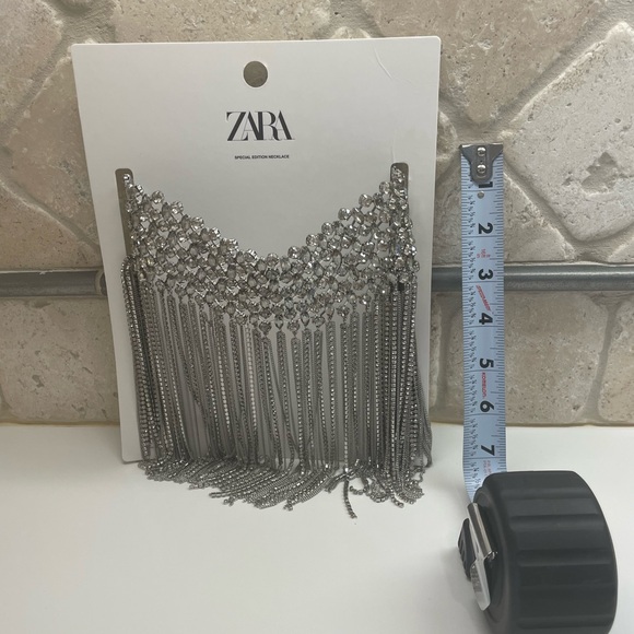 Zara Silver Tone and Crystal Statement Choker Necklace NWT - Picture 2 of 3